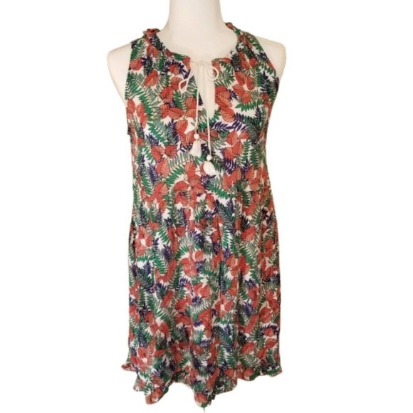 LOFT Beach Dress Floral Gauzy Cover Up Tassels Small - Picture 1 of 8